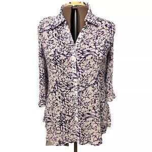 Unique. Size XL. Crinkle Pleated Purple & white Blouse. Flared Sleeves. B107